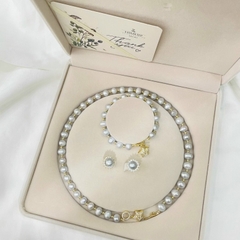 [Thiết Kế] Set Trang Sức HimHip Ngọc Trai Thật Vòng Cổ, Vòng Tay, Khuyên Tai Mix Mặt Ngôi Sao Sang Trọng Kèm Hộp Nhung