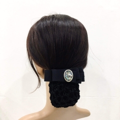 Kẹp Bối, Búi Lưới HimHip Đính 2 Hạt Giả Trai Nơ Nhung Thanh Lịch 14cm