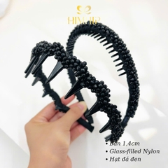 Bờm HimHip Composite Xoắn Vải Phối Đá Đen Lấp Lánh 1.4cm