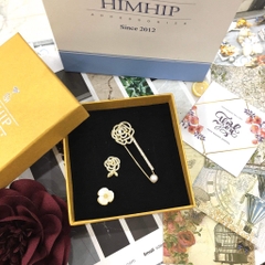Trâm, Ghim Cài Kim Băng HimHip Hoa Hồng Vàng Xoắn Sang Trọng HKCC Đính Phale 5.5cm