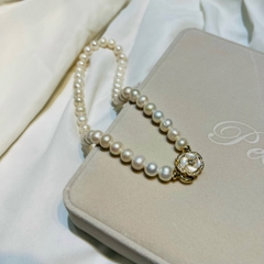 [Thiết Kế] Vòng Cổ Ngọc Trai Thật 9Li Mix Khóa Hoa Sang Trọng 42cm - Trắng