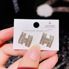 Khuyên Tai Nụ HimHip Chữ H Thanh Lịch HKCC Đính Phale 1x1cm - Vàng