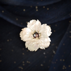 Trâm, Ghim Cài Áo Himhip Hoa Mai Khảm Trai Sang Trọng HKCC Mix Trai Tím 4cm