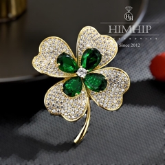 Trâm, Ghim Cài Áo HimHip Hoa 4 Cánh May Mắn HKCC Mix Phale Xanh 3.3*4cm