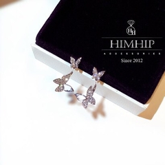 Khuyên Tai Ngắn HimHip Đôi Bướm Trắng Nhẹ Nhàng HKCC Đính Phale 2.5x1.5cm