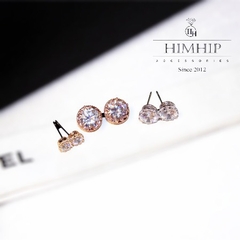 Khuyên Tai Nụ HimHip Mặt Tròn Nhỏ Viền Trắng Thanh Lịch HKCC Đính Phale - Trắng 0.7cm