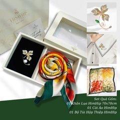 Set Quà HimHip Khăn Lụa Vuông 70x70cm & Cài Áo Kèm Túi Hộp Thiệp - 510