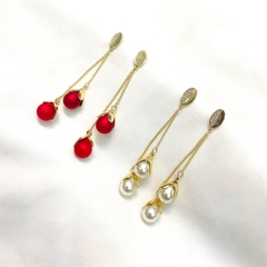 Khuyên Tai Dài HimHip Sợi Mảnh Hạt Tròn Quý Phái HKCC Mix Hạt Giả Trai 6cm