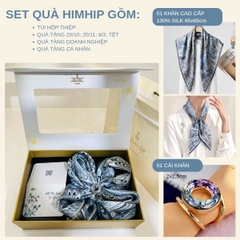 Set Quà HimHip Khăn Lụa Cao Cấp 65x65cm & Cài Khăn Kèm Túi Hộp Thiệp - 1330