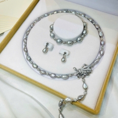 Set Trang Sức HimHip Vòng Cổ Trai Dị Khóa Nơ 82~83cm, Vòng Tay Trai Dị 16.5+4cm, Khuyên Tai Sang Trọng Kèm Hộp Nhung