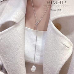 Vòng Cổ HimHip Minimal Pearl Lariat Mặt Trai Dị Phối Dây Phale 3ly Lấp Lánh 60cm Kèm Hộp
