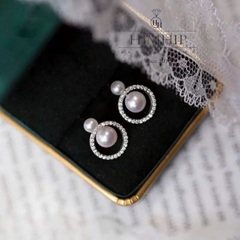 Khuyên Tai Ngắn HimHip HKCC Vòng Phale Phối 2 Hạt Trai Thật 1.5x1.8cm