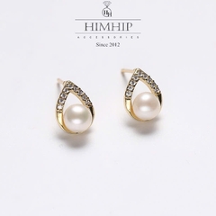 Khuyên Tai Nụ HimHip Giọt Nước Phale Sang Trọng HKCC Đính Phale, Trai Thật 0.5x0.8cm