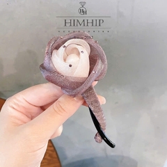 Kẹp Móc Ngang HimHip Composite Hoa Voan Tím Nụ Hạt Giả Trai Đính Hạt Phale 11x4.5cm