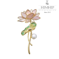 Trâm, Ghim Cài Áo HimHip Hoa Sen Duyên Dáng HKCC Đính Trai 6*3cm HPBD