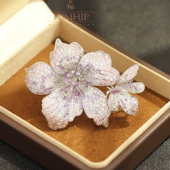 Trâm, Ghim Cài Áo HimHip HKCC Hoa Lay Ơn Nụ Phale Tím Phối Bướm Nhỏ 6*4.5cm