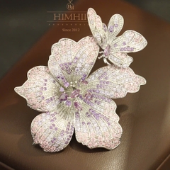 Trâm, Ghim Cài Áo HimHip HKCC Hoa Lay Ơn Nụ Phale Tím Phối Bướm Nhỏ 6*4.5cm