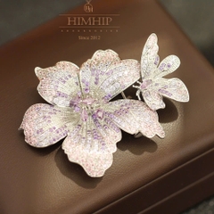 Trâm, Ghim Cài Áo HimHip HKCC Hoa Lay Ơn Nụ Phale Tím Phối Bướm Nhỏ 6*4.5cm