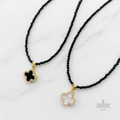 Choker HimHip Phale Đen 2ly Phối Mặt Cỏ May Mắn 2 Mặt Đen Trắng Sang Trọng 32+7cm