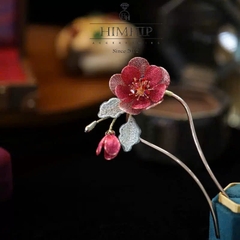 Trâm Cài Tóc HimHip HKCC Hoa Trà Vải Nụ Phale Sang Trọng 12.5x6.5cm Kèm Hộp Phụ Kiện Áo Dài