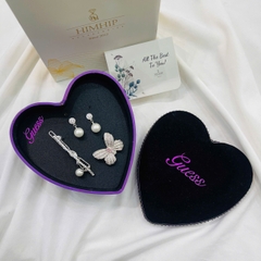 Set Quà Valentine 8/3 HimHip Khuyên Tai, Cài Áo & Kẹp Mái Kèm Túi Hộp Thiệp - 1181