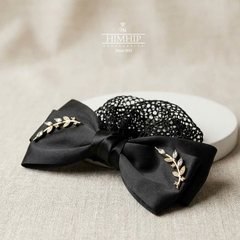 Kẹp Bối, Búi Lưới HimHip Nơ Vải Viền Cành Nguyệt Quế Thanh Lịch 15.5x5.5cm