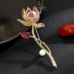 Trâm, Ghim Cài Áo HimHip Cành Sen Hồng Sang Trọng HKCC Đính Phale 2.5x7cm HPBD