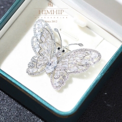 Trâm, Ghim Cài Áo HimHip KHCC Bướm Trắng Phale 2 Tầng Cánh 3.8*4.8cm