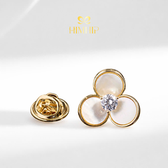 Pin Cài Cúc HimHip Hoa 3 Cánh Nhỏ Khảm Trai Thanh Lịch HKCC Đính Phale 1,5cm