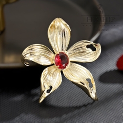 Trâm, Ghim Cài Áo HimHip Hoa Lan Nhụy Đỏ Sang Trọng HKCC Đính Phale 5*5,5cm