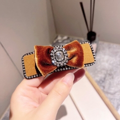 Kẹp Mái Bật HimHip Phối Vải Nhung Thắt Nơ Thanh Lịch 3.5x8.5cm