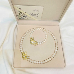 [Thiết Kế] Set Trang Sức HimHip Ngọc Trai Thật Vòng Cổ, Vòng Tay, Khuyên Tai Mix Mặt Bướm Quý Phái Kèm Hộp Nhung