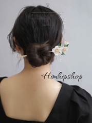 Trâm Cài Tóc HimHip HKCC Hoa Trà Phale Nụ Trai Thật Cao Cấp 19.4x6.5cm Kèm Hộp Phụ Kiện Áo Dài