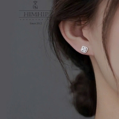 Khuyên Tai Nụ HimHip Chốt Bạc 925 Mặt Phale Vuông Cao Cấp