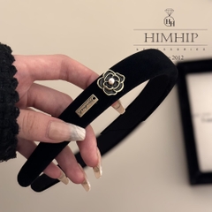Bờm HimHip Phối Vải Nhung Mix Hoa Trà Thanh Lịch 1.8cm - Đen