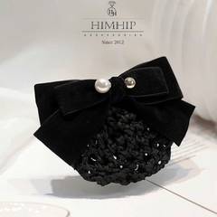Kẹp Bối, Búi Lưới HimHip Đính 2 Hạt Giả Trai Nơ Nhung Thanh Lịch 14cm