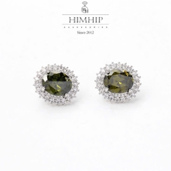 Khuyên Tai Nụ HimHip Hình Oval Xanh Cổ Điển HKCC Đính Phale 1.8x1.5cm