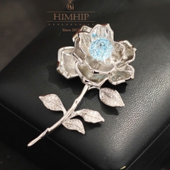 Trâm, Ghim Cài Áo HKCC Hoa Hồng Trắng Phối Nụ Phale Xanh Sang Trọng 6.5*4cm