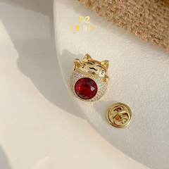 Pin Cài Áo HimHip Mèo Thần Tài Phúc Lộc HKCC Đính Phale 1,7*1,7cm