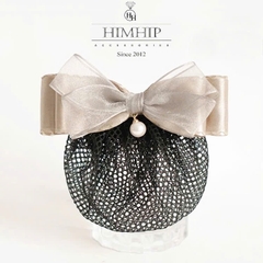Kẹp Bối, Búi Lưới HimHip Mix Hạt Giả Trai Nơ Vải Sang Trọng 11cm