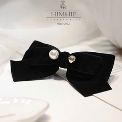 Kẹp Bối, Búi Lưới HimHip Đính 2 Hạt Giả Trai Nơ Nhung Thanh Lịch 14cm
