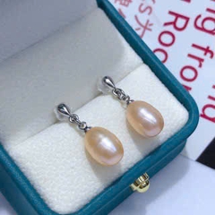 Khuyên Tai Ngắn HimHip Nụ Tròn Sang Trọng HKCC Mix Trai Thật 8-9ly 1.5cm