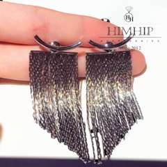Khuyên Tai Bản To HimHip Mặt Móc C Phối Tua Rua Sang Trọng HKCC 2.1x6cm