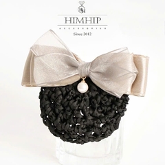 Kẹp Bối, Búi Lưới HimHip Mix Hạt Giả Trai Nơ Vải Sang Trọng 11cm