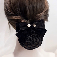 Kẹp Bối, Búi Lưới HimHip Đính 2 Hạt Giả Trai Nơ Nhung Thanh Lịch 14cm