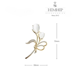 Trâm, Ghim Cài Áo HimHip HKCC Hoa Đá Mắt Mèo Phối Lá Phale Lấp Lánh 7*3.9cm