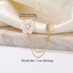 Pin Cài Tự Hít HimHip Hoa Cúc Trắng 2.4cm Phối Dây Xích Đôi 11cm