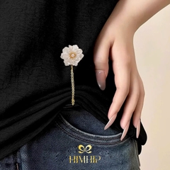 Pin Cài Tự Hít HimHip Hoa Cúc Trắng 2.4cm Phối Dây Xích Đôi 11cm