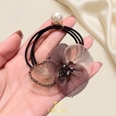 Dây Buộc Tóc HimHip Hoa Voan Vải Nối Vòng Đá Phale 6x4.5cm