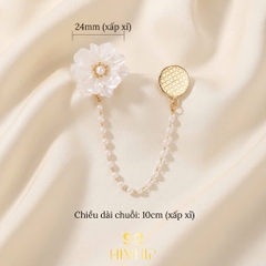Pin Cài Tự Hít HimHip Hoa Cúc Trắng 2.4cm Phối Dây Xích Đôi 11cm